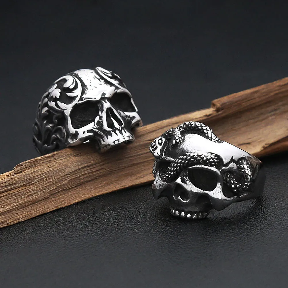 Gothic Punk Crown Calvarium Skull Punk Stainless Steel Ring For Male Female Streetwear Hip Hop Exclusive Fashion Jewelry Gifts