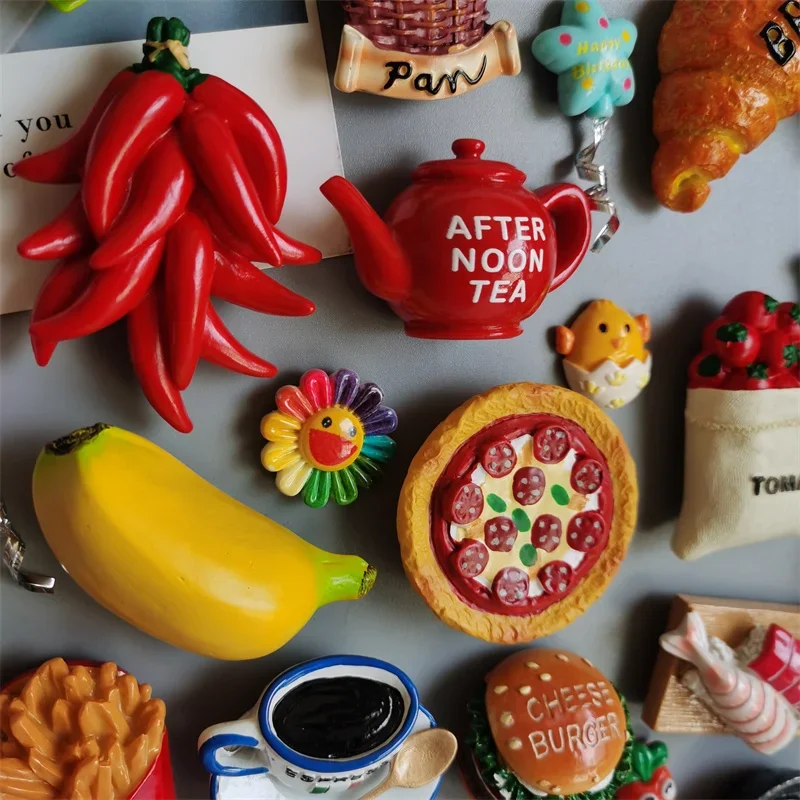 

Food Magnets Hot Dog French Fries Pizza RefRigeRatoR Paste Egg Bread Hamburger Corn Fridge Sticker Home Decor