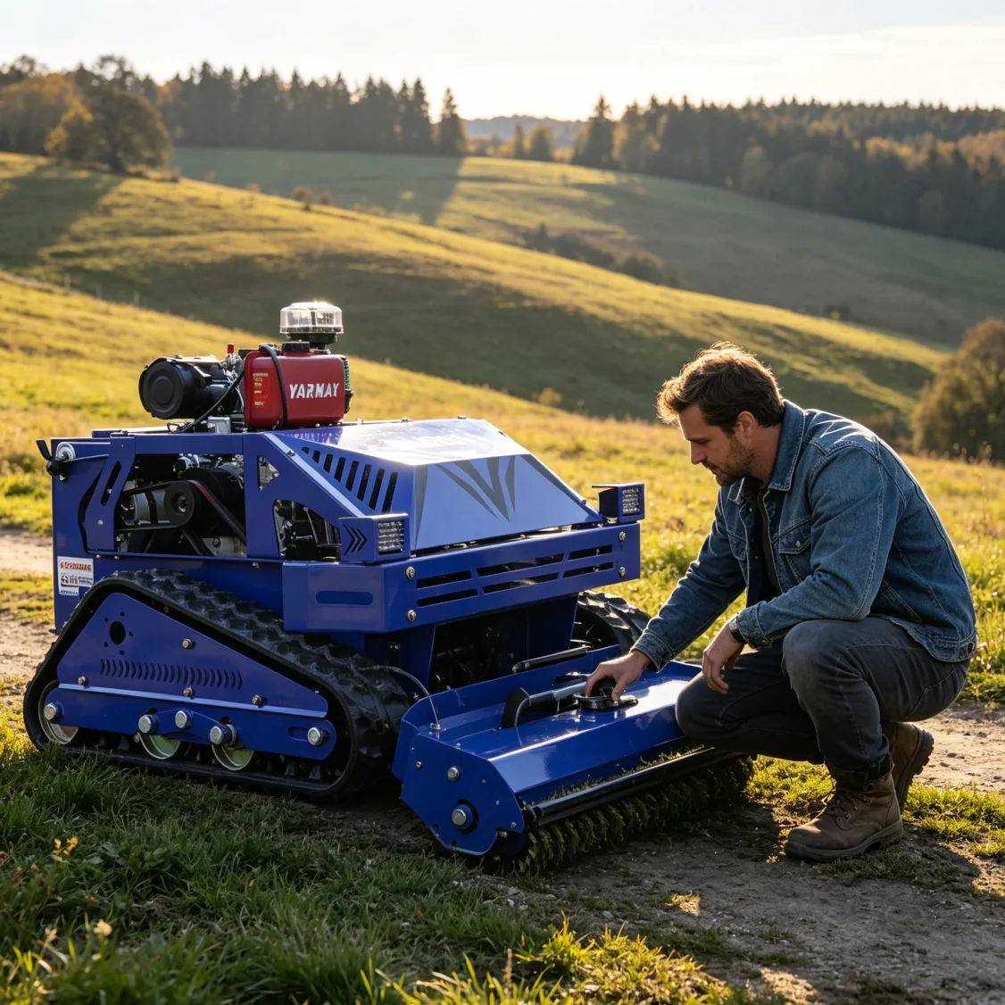 Customized Remote Control Flail Mower for wind power station maintenance, clears weeds around wind turbine bases,