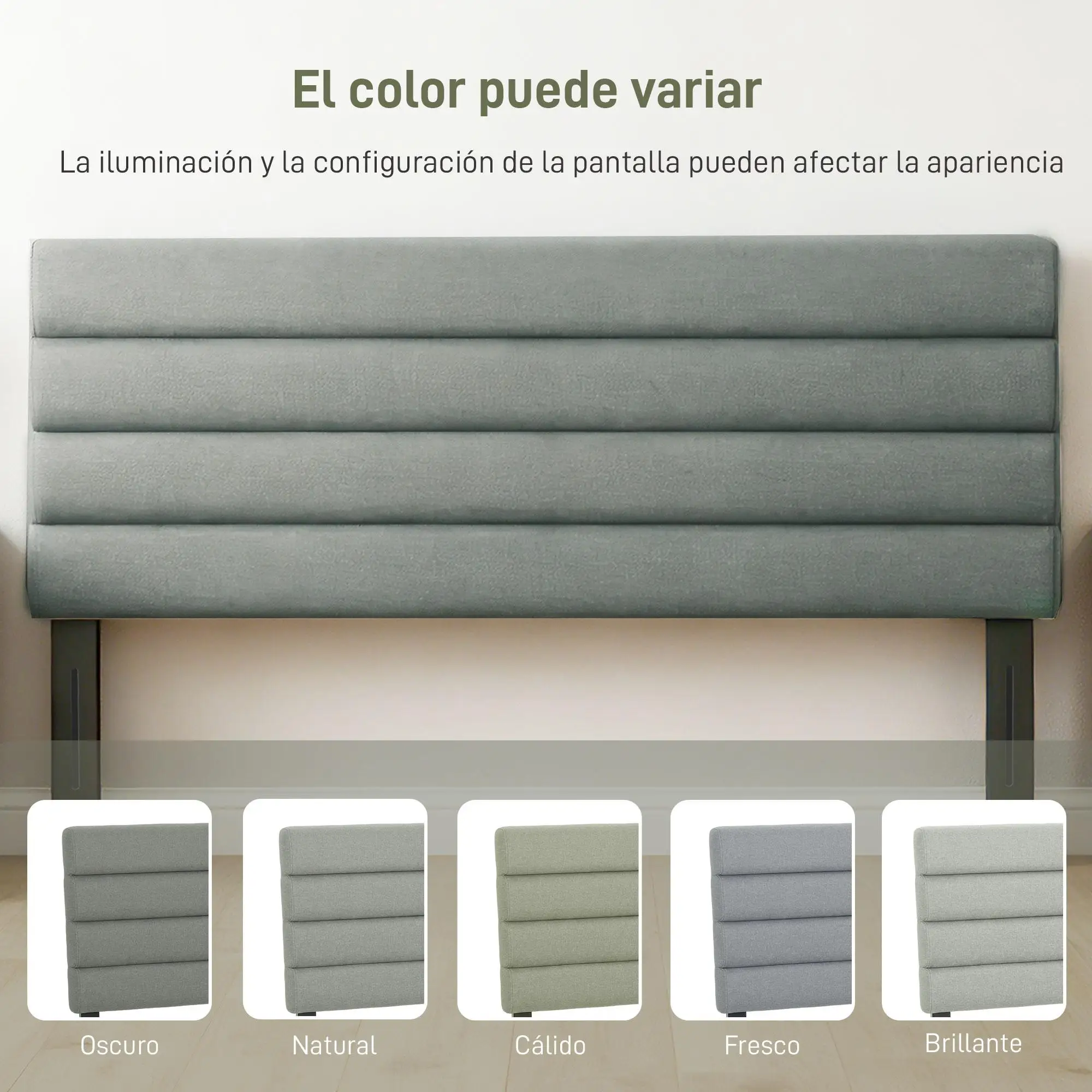 Tête de lit 140 cm réglable en hauteur 106/116/126 aspect lin Gris bois fixation murale avec fixation par marchepied