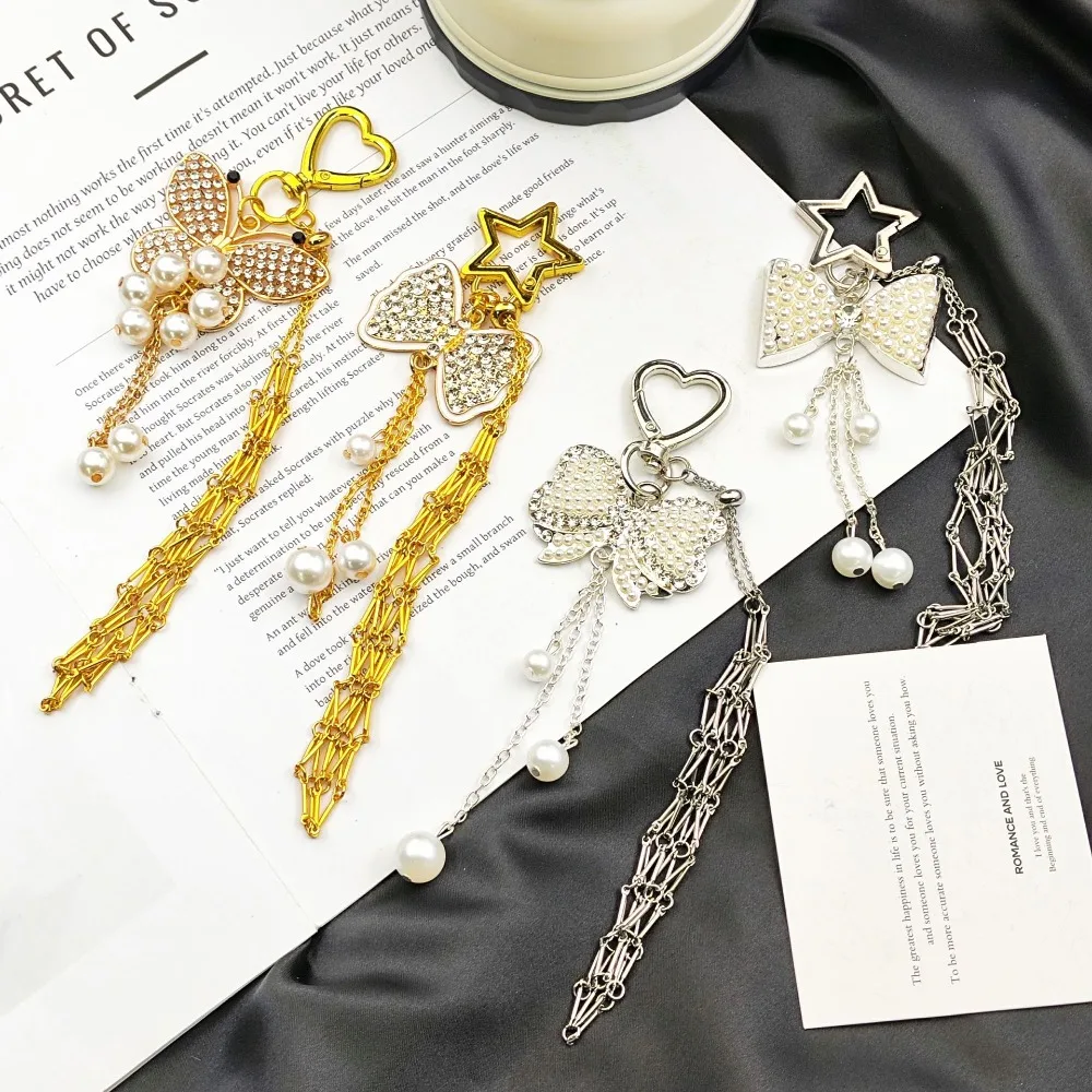 

Stainless Steel Portable Key Chain Lipstick Storage Key Ring Woven Mesh Keyring Bag Butterfly Decor Keychain Exquisite Bag Gift