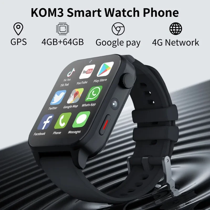 KOM3 Smartwatch com GPS para homens e mulheres, Android 9.0, 4G Cartão SIM, chamada, APP, WIFI, esporte, fábrica