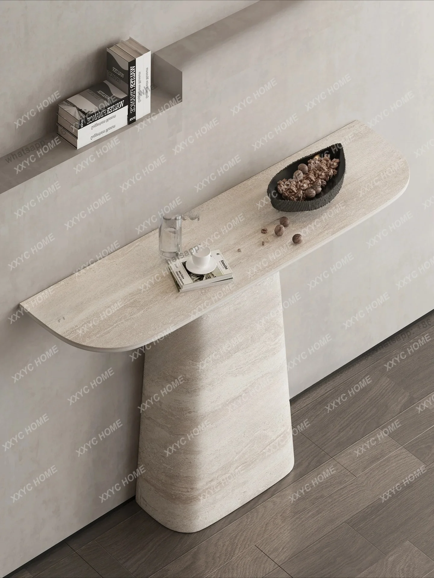 L Pattern Entryway Console, Modern Thermoformed Quartz Table with Open Storage, Anti-Bacterial&Eco-Friendly, Customize