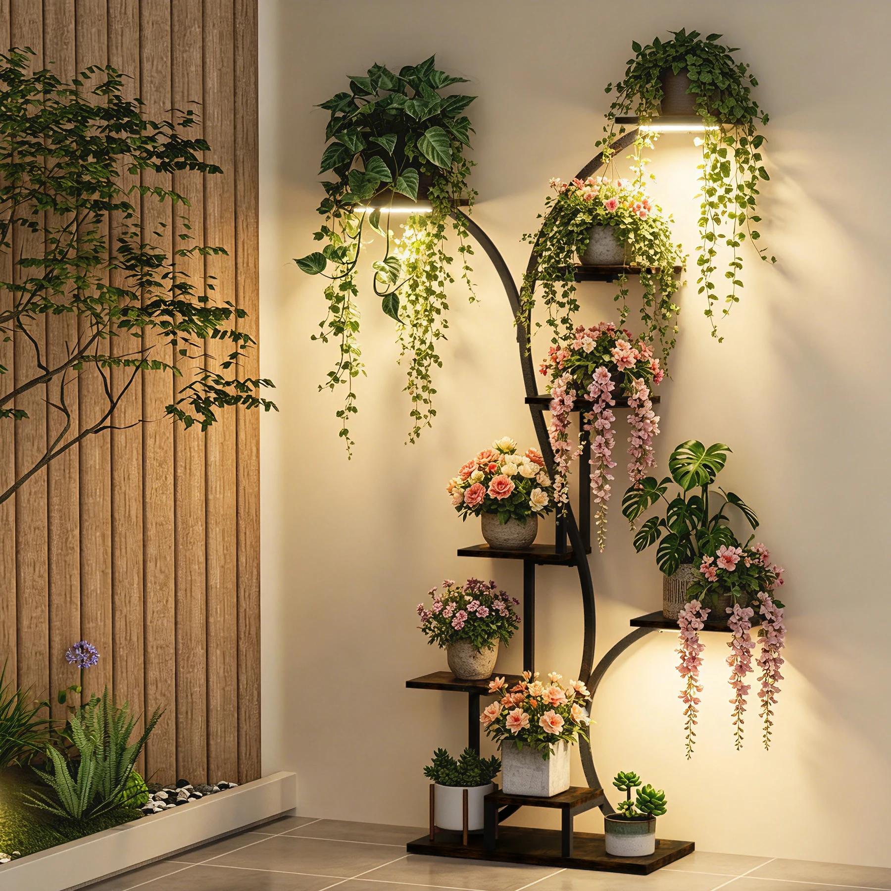 Tall Corner Plant Stand with Grow Lights