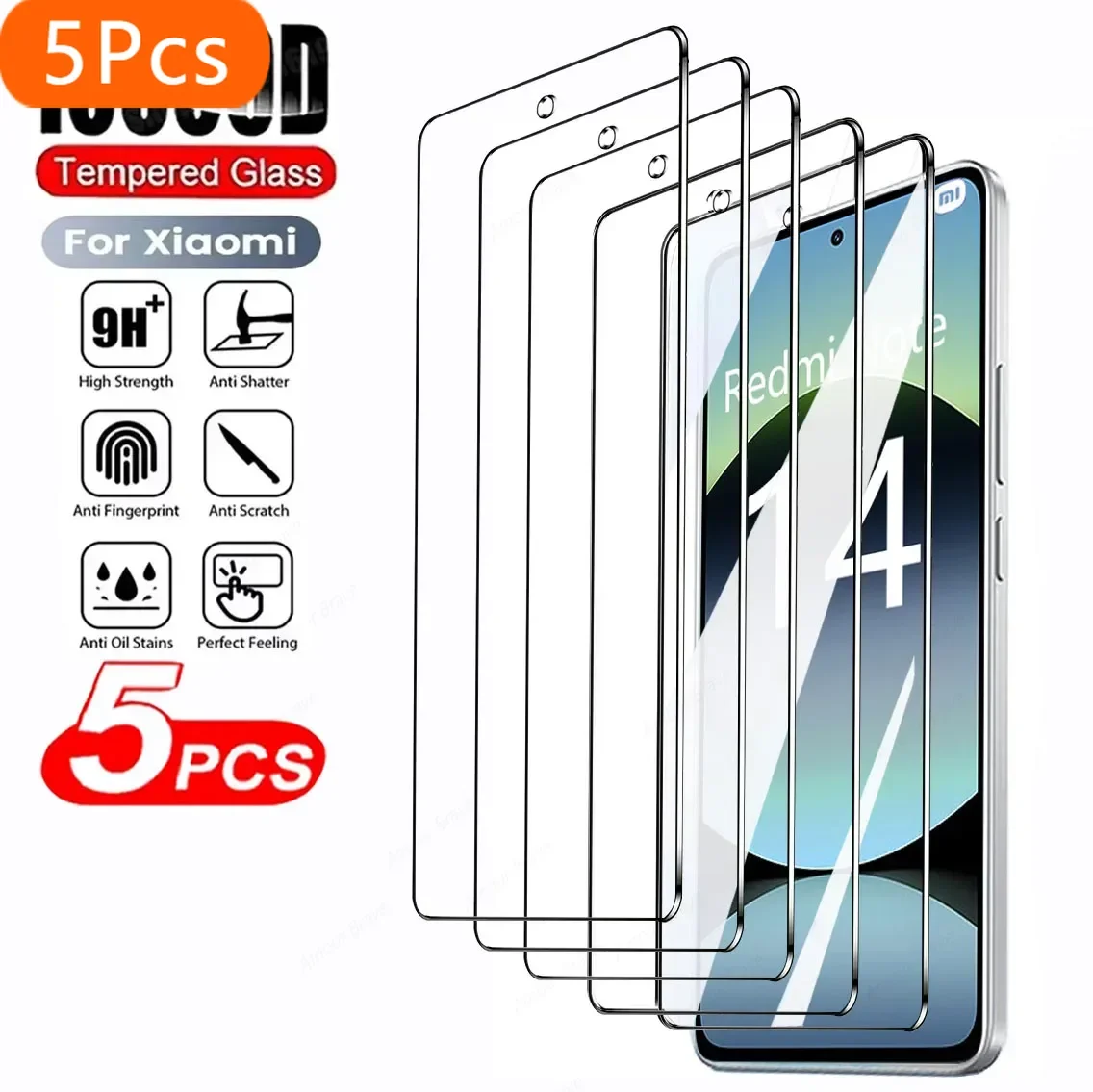 

5Pcs Screen Protector For Xiaomi Redmi Note 14 13 12 11 10 8 9 Pro Redmi 14C 13C 12C Tempered Glass For Redmi Note 14 5G Glass