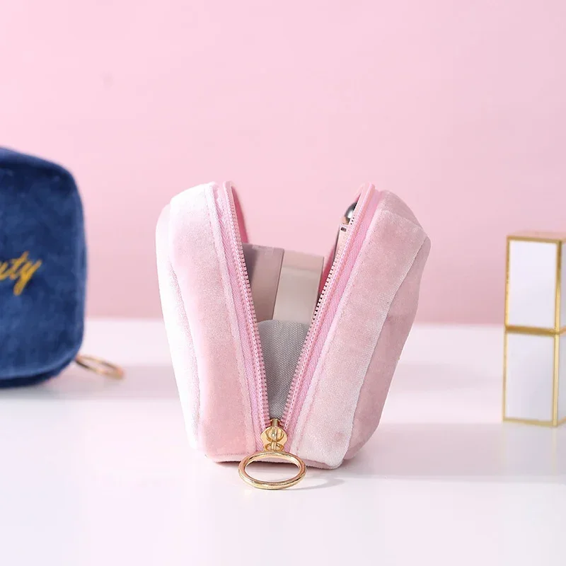 Women Velvet Cosmetic Bag Organizer Girls Ladies Cute Mini Small Travel Lipstick Makeup Bags Sanitary Napkin Pad Storage Bags