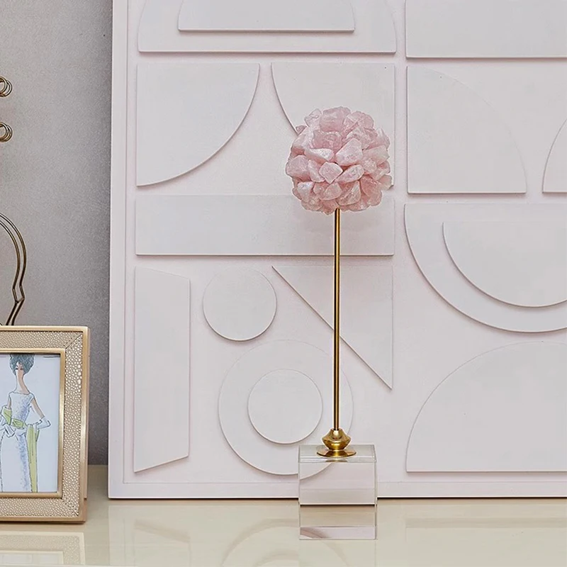 

Pink crystal flower ball entrance desktop ornament French light luxury high-end cream style living room TV cabinet