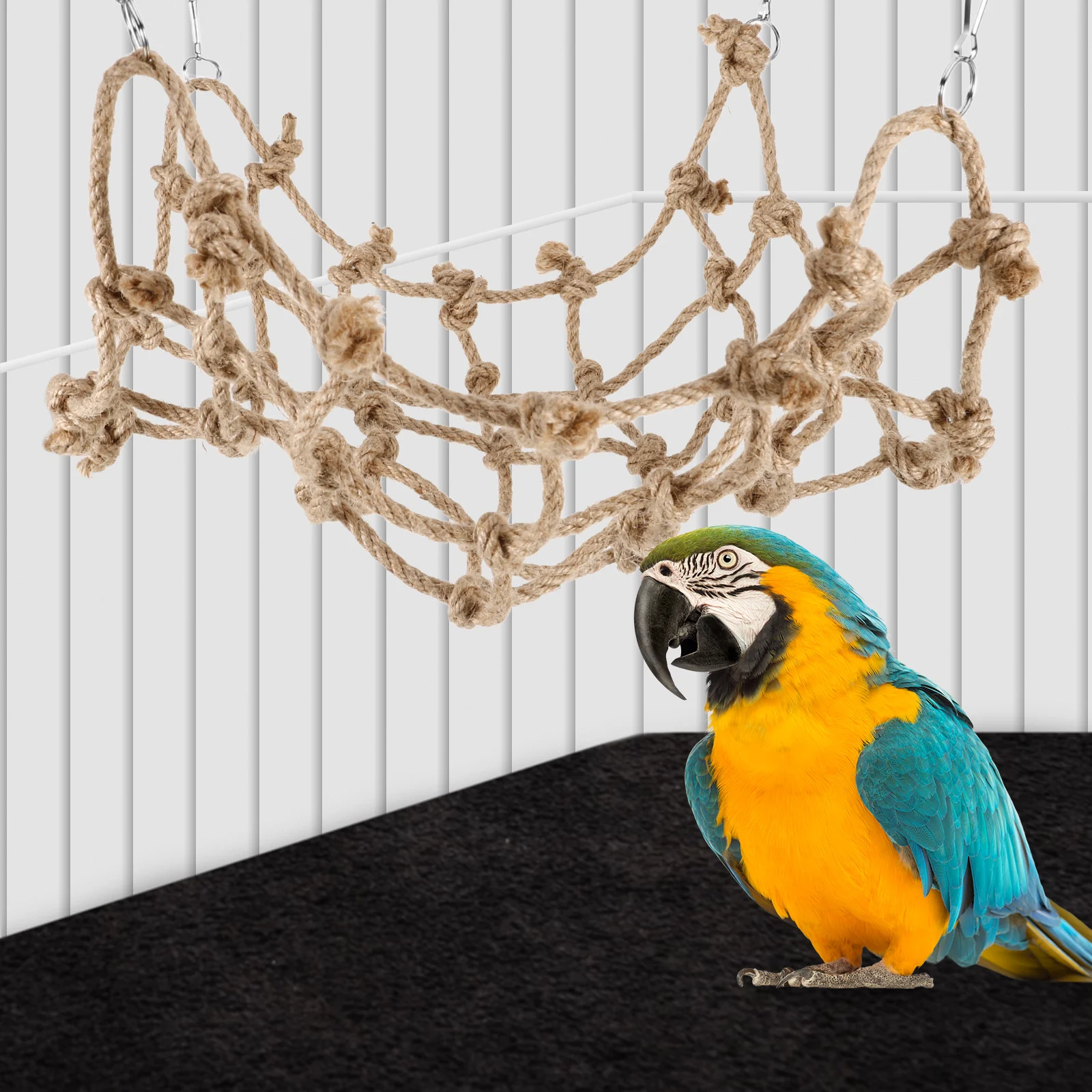 

Climbing Net Hammock Rope Bird with Hole Parrot Small Hanging Mesh for Cage Environmentally Hemp Accessories