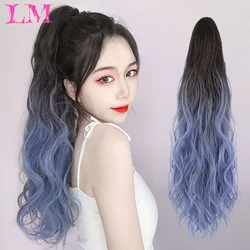 LM Synthetic Long Wavy Claw Clip On Ponytail Hair Extension Blonde Ponytail Extension For Women Pony Tail Hair Hairpiece