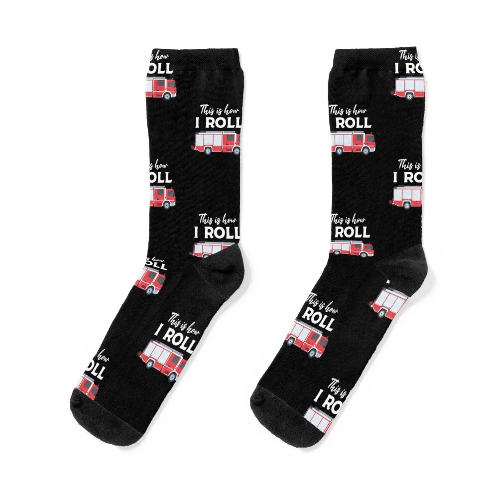 

Funny Firefighter Gift: This Is How I Roll Firetruck Retro Vintage - Firefighter Firetruck Driver Socks crazy Woman Socks Men's