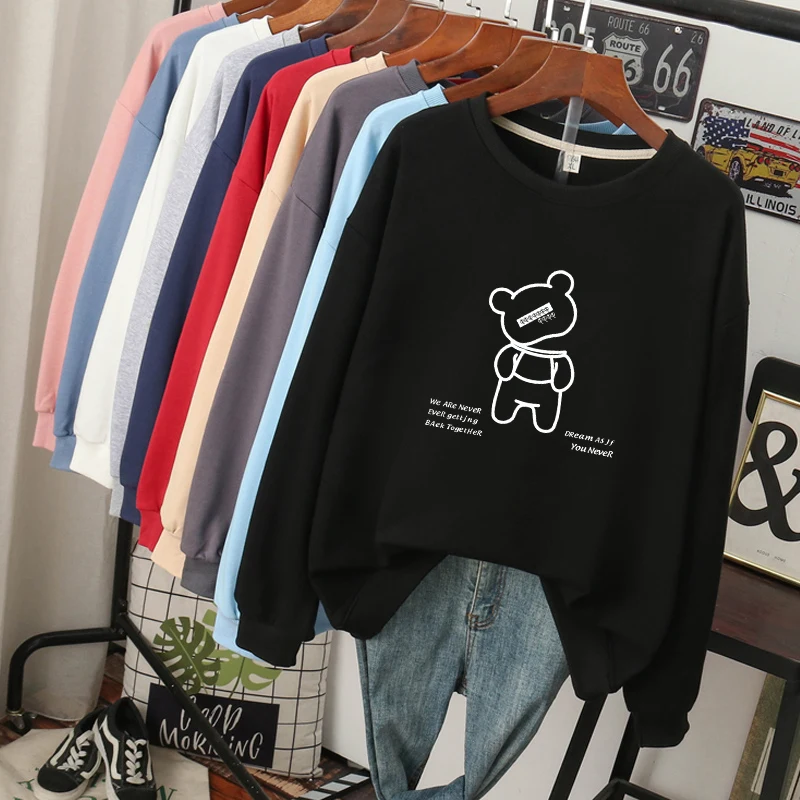 Loose Fit round Neck Long Sleeve Thin Hoodie Women's Spring Autumn Casual Style Comfortable Cotton Korean Version Sweatshirt