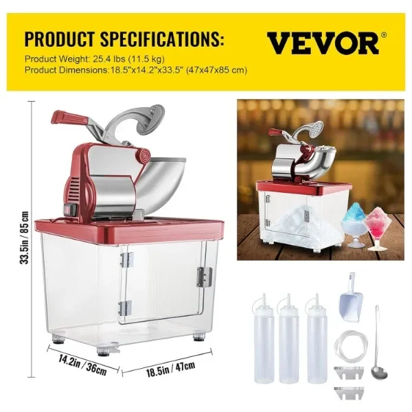 VEVOR 110V Commercial Ice Crusher 440LBS/H, ETL Approved 300W Electric Snow Cone Machine with Dual Blades, Stainless Steel