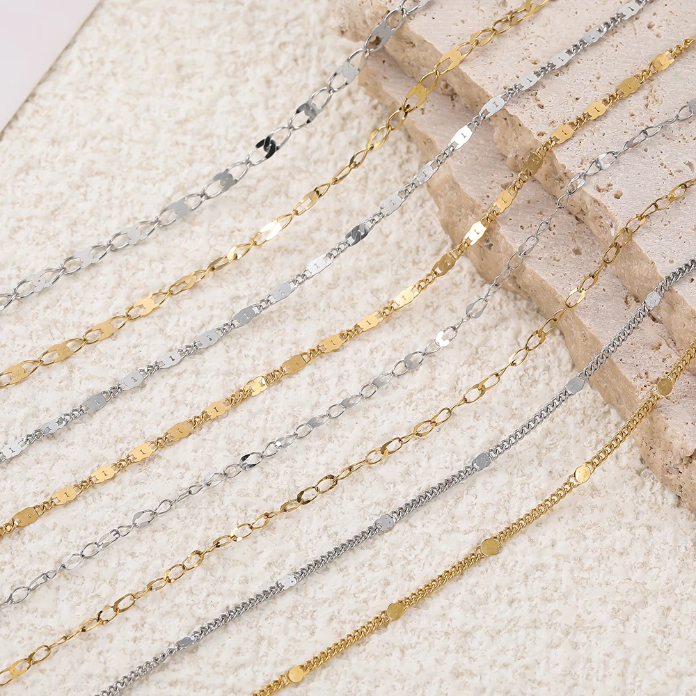 1 Meter Stainless Steel Gold Flat Oval Cable Link Chain for DIY Necklace Bracelet Crafting Findings Jewelry Making Supplies