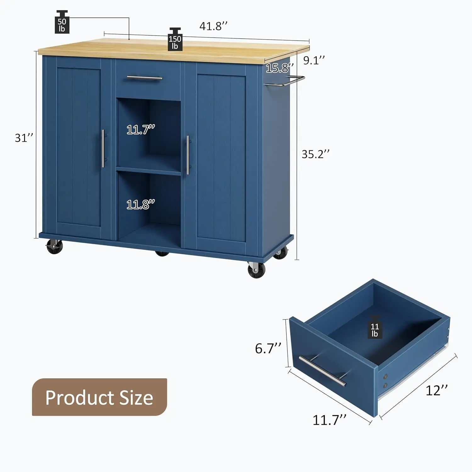 Rolling Kitchen Island Cart with Wheels, Island Table for Kitchen, Farmhouse Kitchen Cart with Drop Leaf & Towel Rack