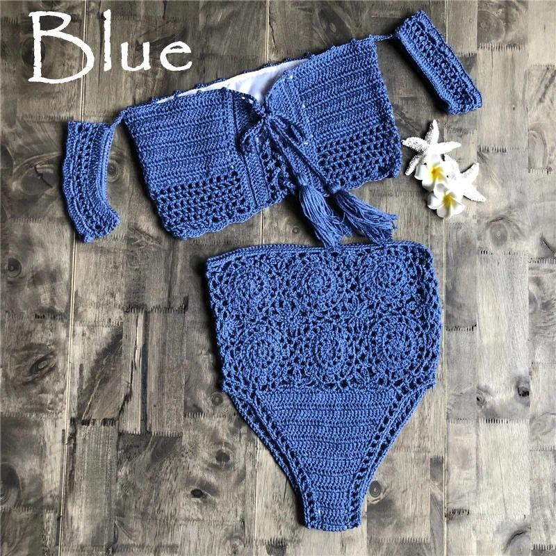 Summer Sexy Bikini Push Up Women Swimsuit 2 Piece Knitted Swimwear Bathing Suit High Waist Bikinis Set Swimming Beach Outfit