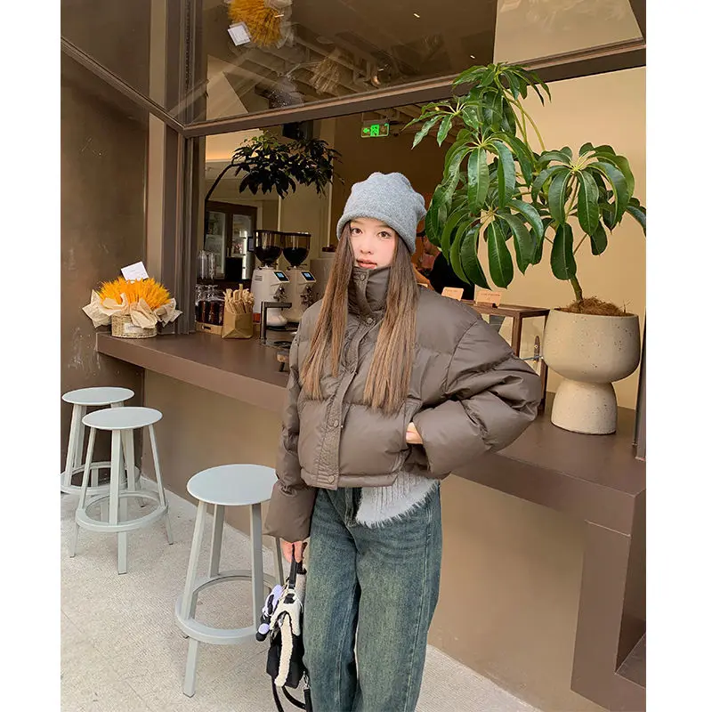 

2024 Winter New Korean Fashion Trend Cotton Parkas Women's Short Style Stand Collar Casual Breadman Jacket Female Clothing