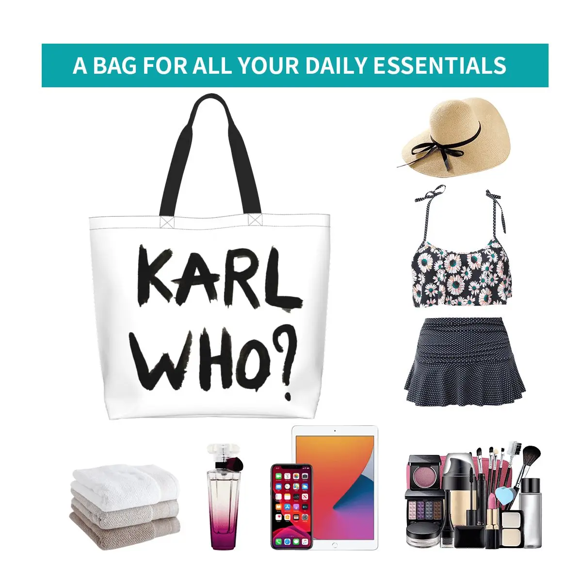 Bolso de mano de lona personalizado para mujer, bolsa de hombro de gran capacidad, a la moda, Karl Who