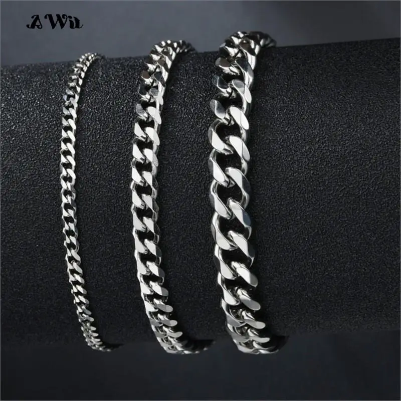 3-11mm Chunky Miami Curb Chain Bracelet for Men Stainless Steel Cuban Link Chain Wristband Classic Punk Silver Color Jewelry