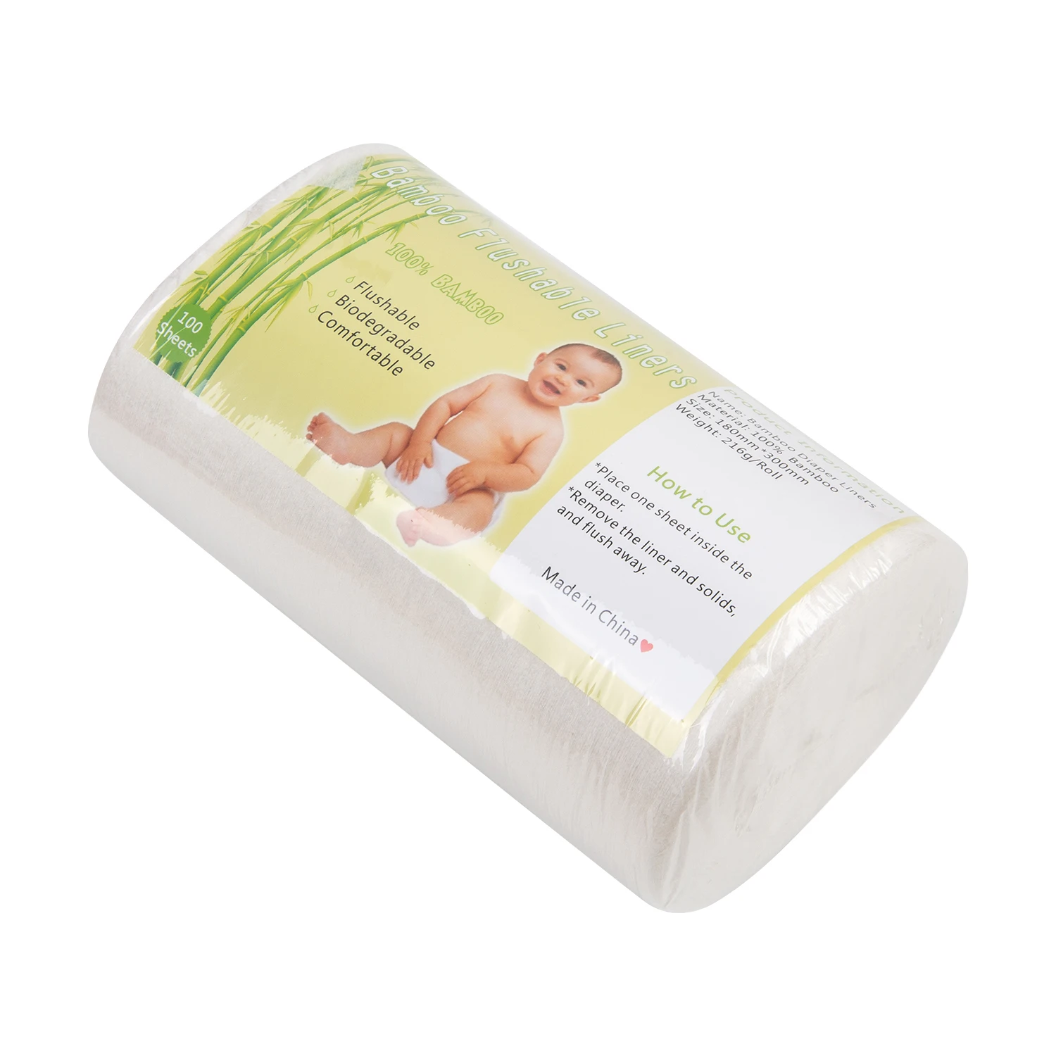 ALVABABY 1 Roll Diaper Liner Rayon From Bamboo Roll Disposable Bamboo Diaper Liners Pack 100 Sheets per Roll, 30x18cm per Sheet