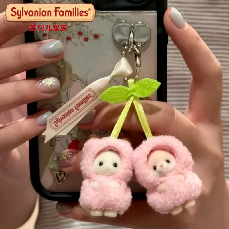Genuine Anime Sylvanian Families Purple Grape Pendant Husky Striped Cat Cherry Forest Kawaii Ornaments Cute Decoration Gift Toy