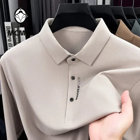 Mens Business Polo Long Sleeve Shirts Breathable Skin Friendly Fabric Classic Collar Design For Work Meeting Daily Outing