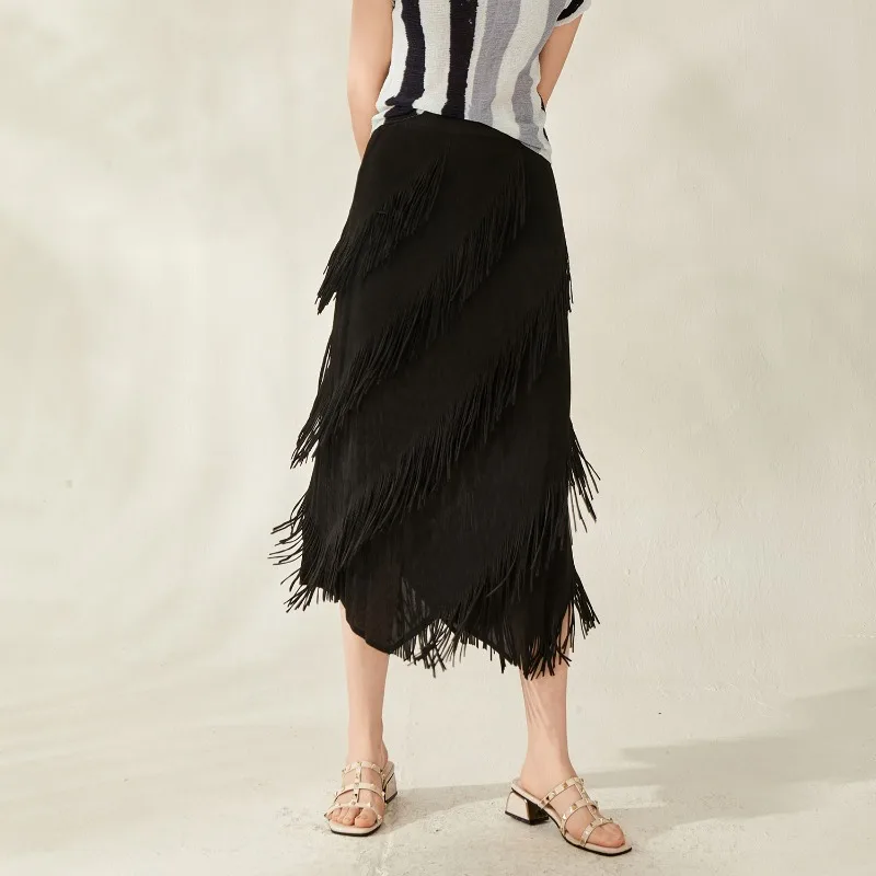 Miyake Pleated 2026 New Summer Pleated Tassel Skirt Comfortable High-end Elastic Waist Casual Irregular Fashion Straight Skirt