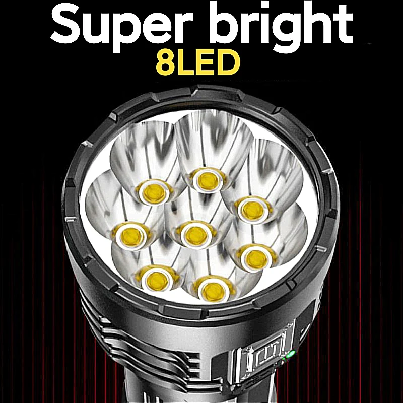 8LED High Power Led Flashlights Strong Light Flashlight With COB Side Light Rechargeable Camping Torch Multifunction Hand Lamp