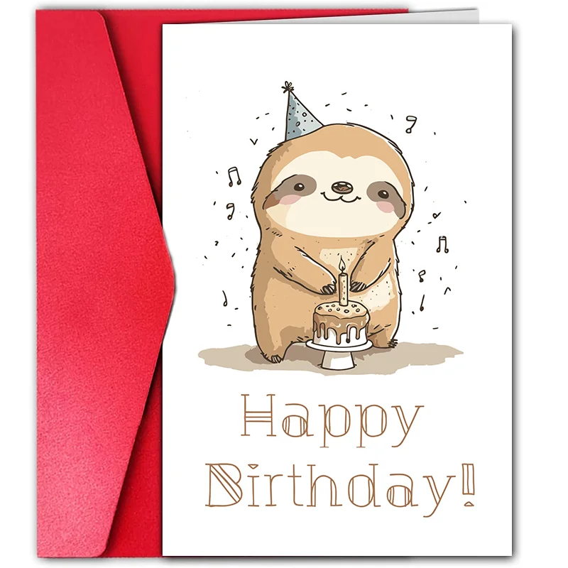 1 pc funny birthday card with cute sloth design. Creative greeting card, perfect gift for family, friends and colleagues.