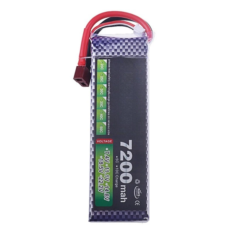 7.4V 7200mAh 30C High Rate Polymer Lithium Battery for Model Airplane Drone Rechargeable Batteries XT60 XT30 T plug