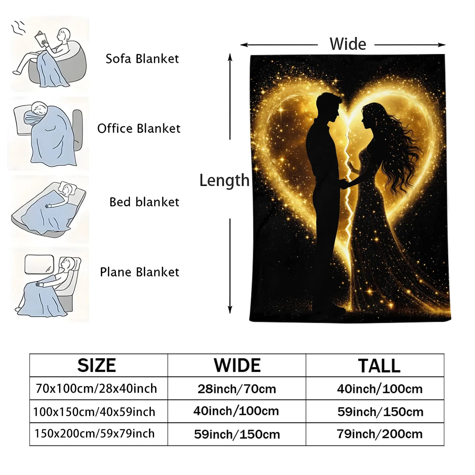 بطانية ناعمة "I Love You" لامعة - عنصر رومانسي تحت عنوان رمي الصوف للأريكة ديكور المنزل للأزواج والكبار والأطفال هدية دافئة