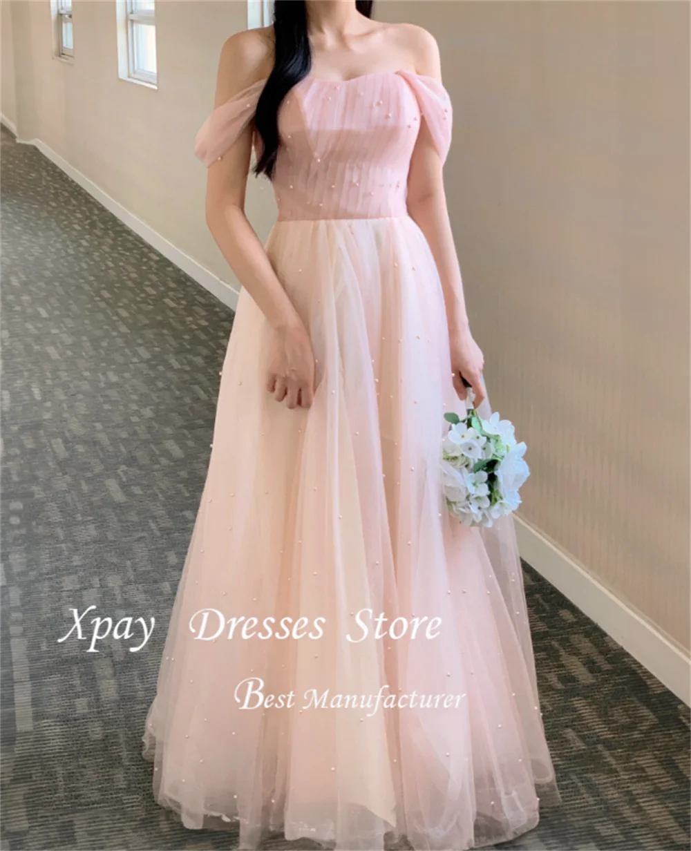 

XPAY Exquisite Beaded Off Shoulder Korea A-Line Party Dresses Photo Shoot Floor Length Evening Perform Dresses Customized