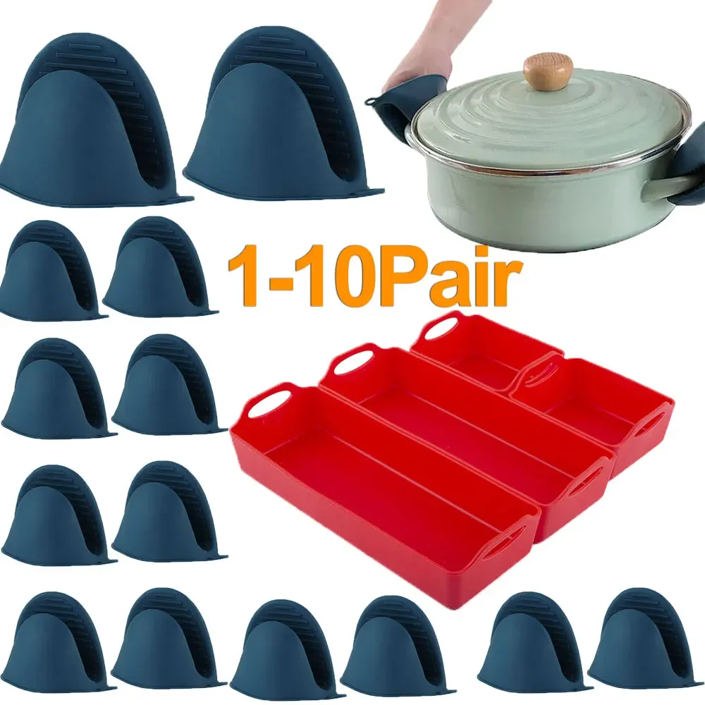 1-10Pair Oven Mitts Silicone Heat Resistant Pinch Mitts Cooking Pinch Grips Pot Holder and Potholder for Kitchen Cooking Baking