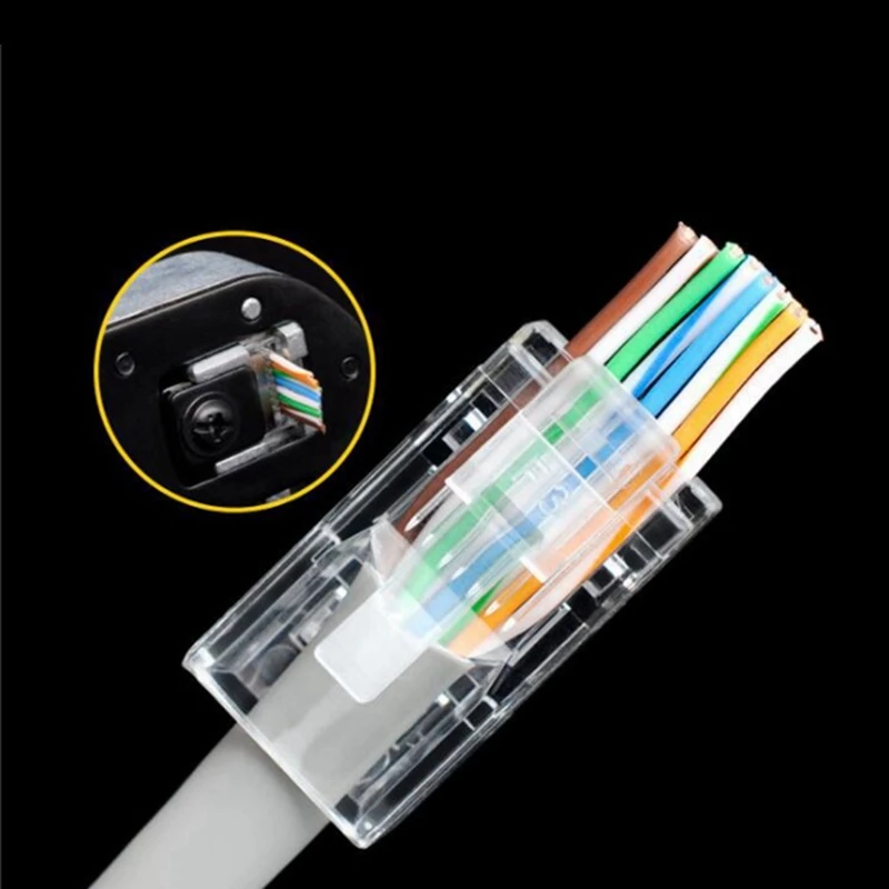 500 Rj45 melalui lubang 8P8C berlubang Cat6 Kategori 6 colokan kristal tanpa pelindung steker Modular jaringan