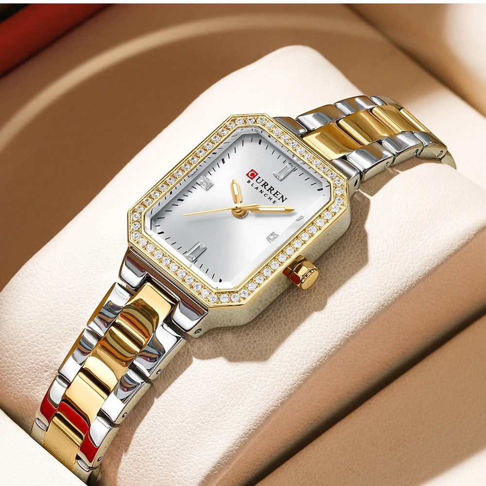 Curren 9102 นาฬิกาผู้หญิงแฟชั่นแถบเหล็กหรูหรานาฬิกาเพชรฝังนาฬิกากันน้ําสําหรับผู้หญิง Montres Femmes