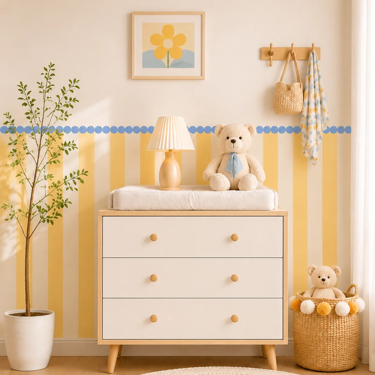 Peel and Stick Striped Half Wall Wallpaper Waterproof Self Adhesive Wall Mural Decor 3 Styles 2 Sizes