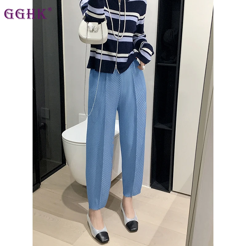 

GGHK Women Spring Summer Pants Solid Colour Loose Large Size Design Fashion Leisure Nine-minute Pants 2025 New Female Clothing