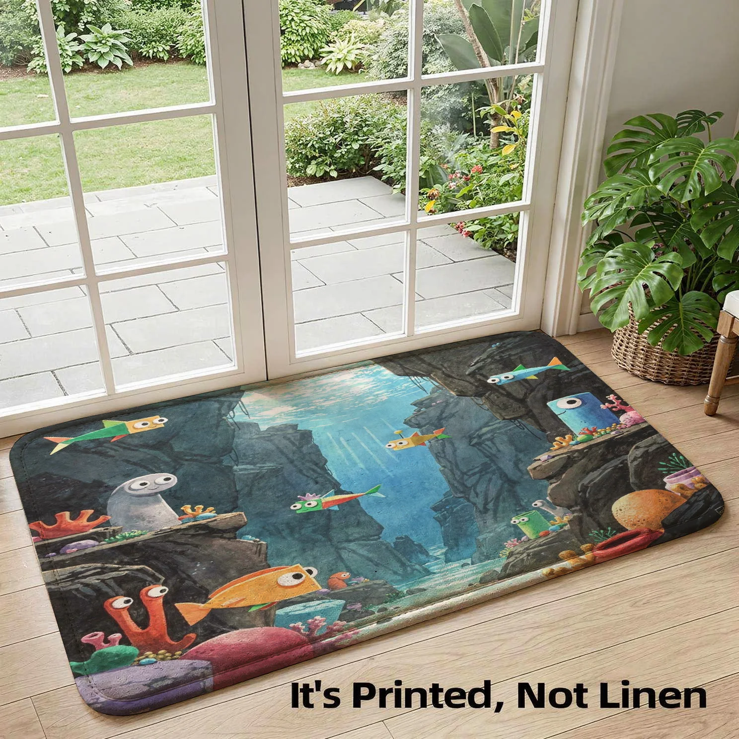 Fun Ocean Life Underwater Sea Animals Rug Mat Home Decor Kids Bathroom Carpet Printed Nautical Aquarium Tropical Design Washable