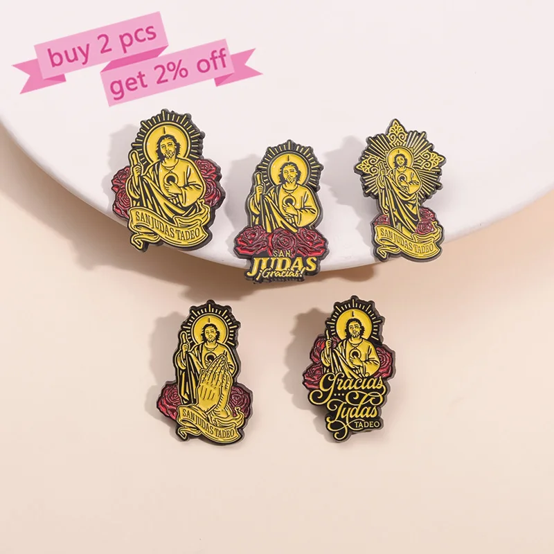 Holy Jesus Bible Enamel Pins Custom SAN JUDAS TADEO Brooches Lapel Badges Keep The Faith Jewelry Gift for Friends