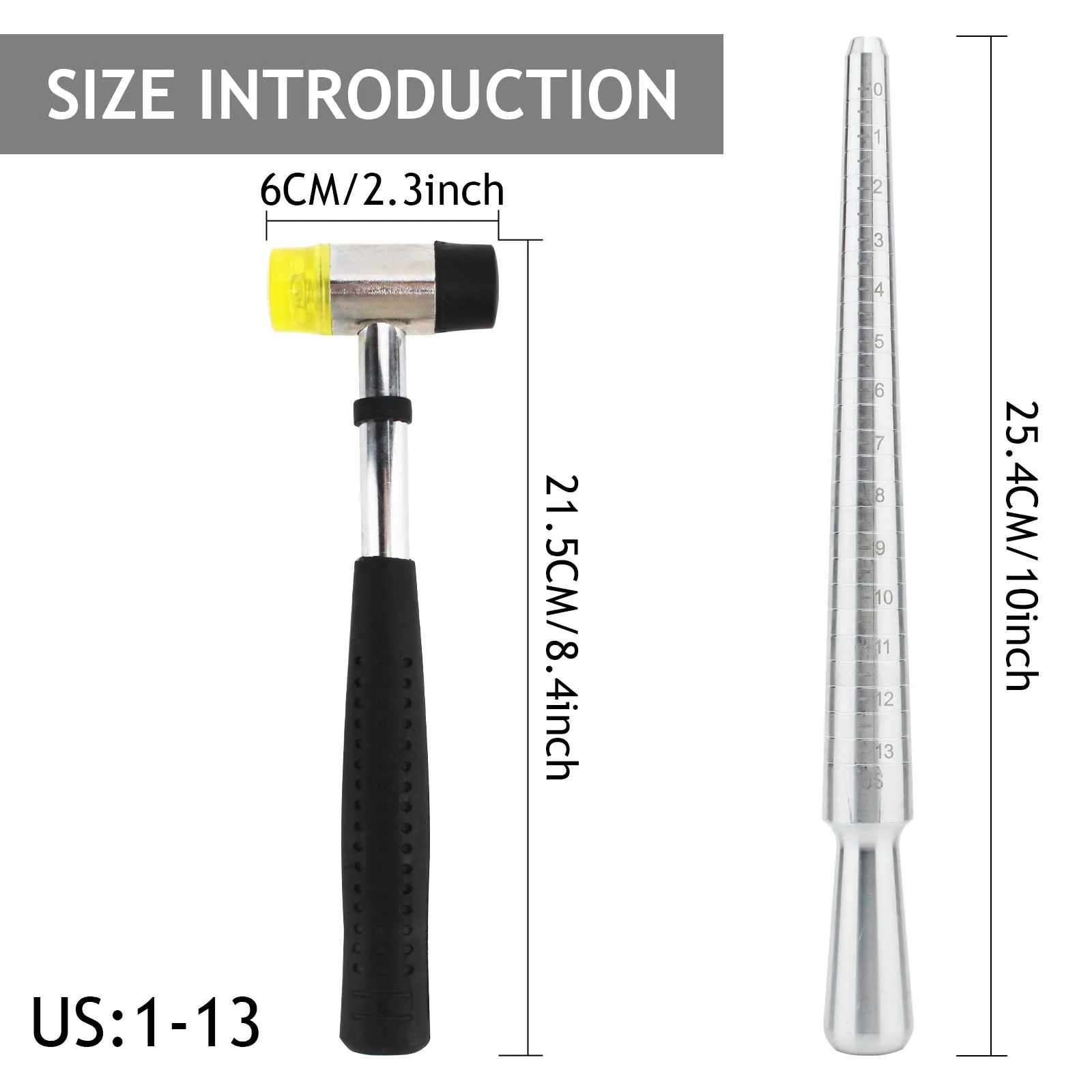 Metal Ring Sizing and Shaping Kit: Precision Mandrel Set with Rubber Hammer and Finger Gauge for Professional Jewelry Craftsmans