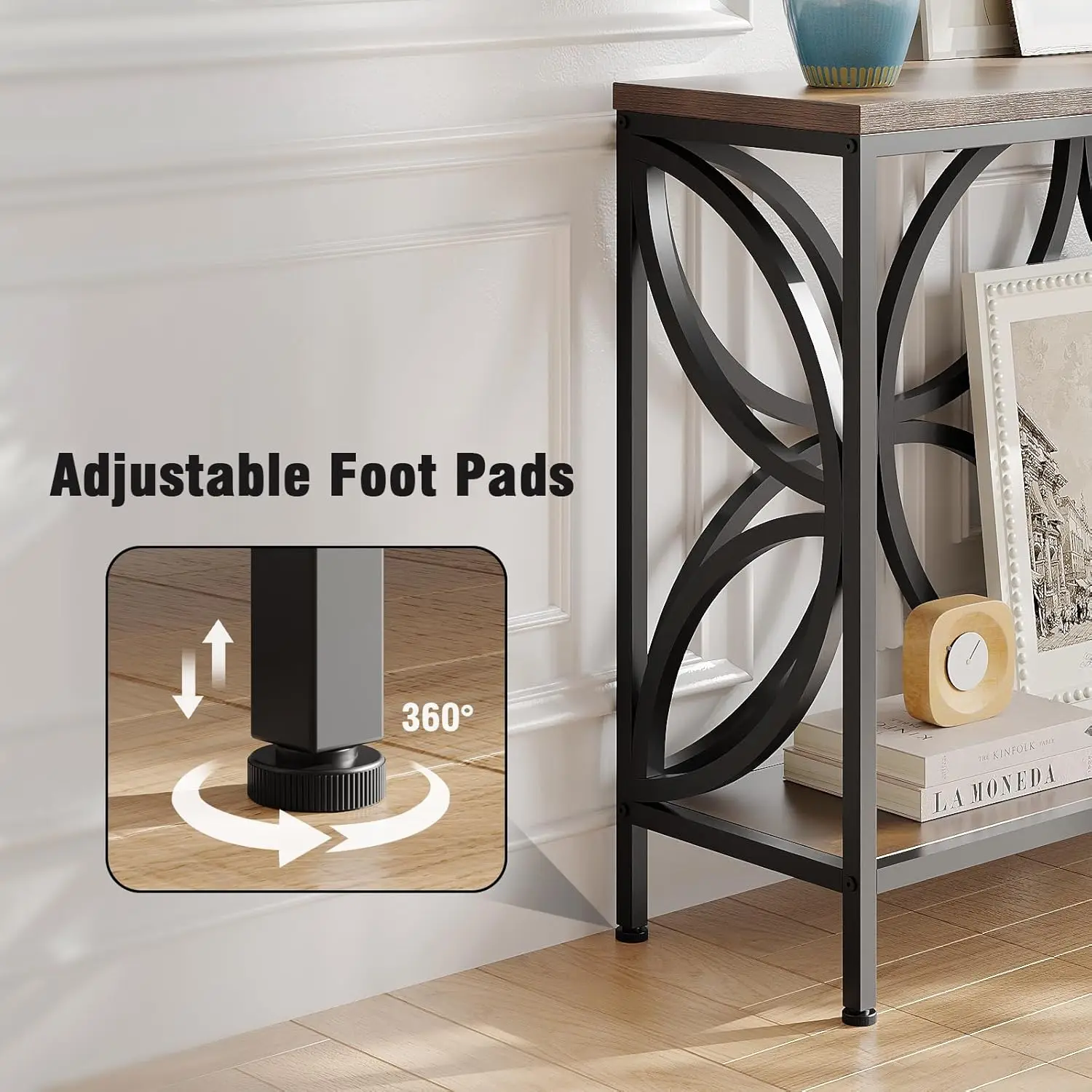 좁은 소파 테이블 47.2인치, 소파 뒤의 산업용 소파 테이블, 출입구용 보관함이 있는 빈티지 출입구 콘솔 테이블, 거실