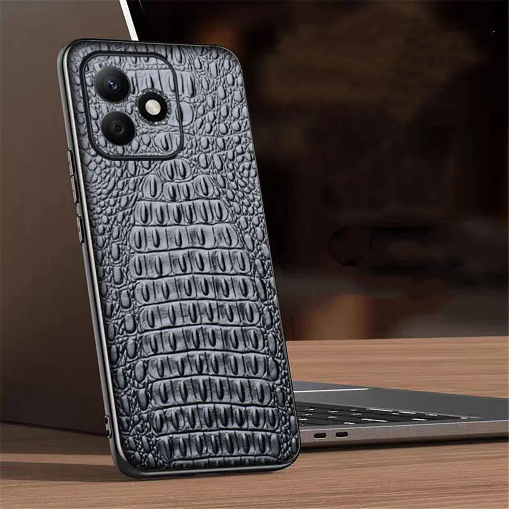 

Чехол-накладка из натуральной воловьей кожи под кожу крокодила для Honor X60i Ostrich Business