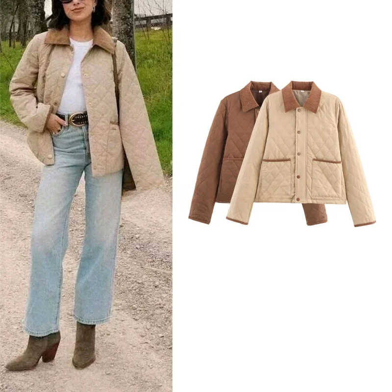 

New Autumn Women's Comfortable Long Sve Collared Jaet Lightweight Cotton Coat ort Sle id Pattern Faionable Outer...