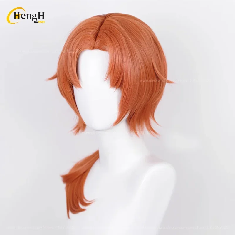 In Stock Synthetic Hair Anime Tsukinaga Leo 60cm Red Brown Ponytail Center Part Scalp Cosplay Wig Heat Resistant Hair Party Wigs