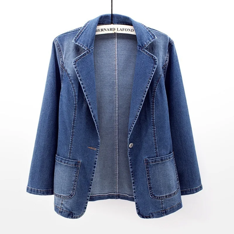 New Fashion Denim Jacket for Women Slimming Shaping A Solid-colored Cardigan with Suit Collar Can Be Worn Over Single-button Top
