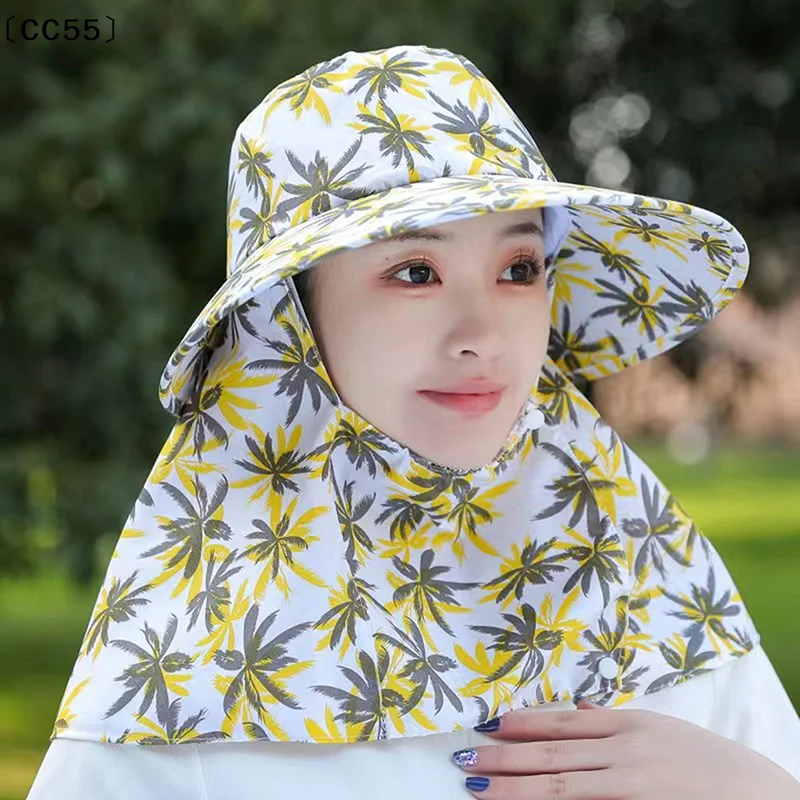 Sun Hat Woman Summer  UV Protection Cap Outdoor Travel Cycling Face Mask Hat Shawl Hats Windproof Removable Tea Picking〔CC55〕