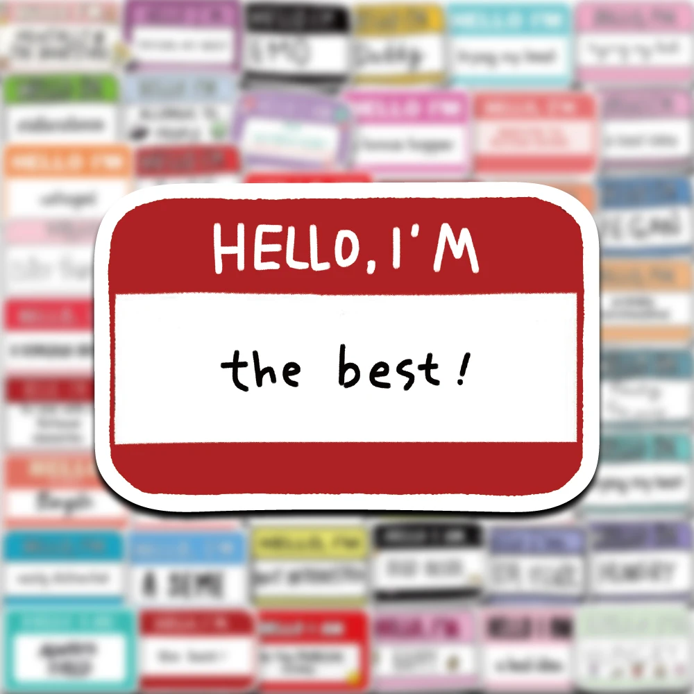 50PCS Creative Hello I am Personalized Label Sticker Waterproof PVC Hello I am the best I am Happy DIY Laptops Book Phone