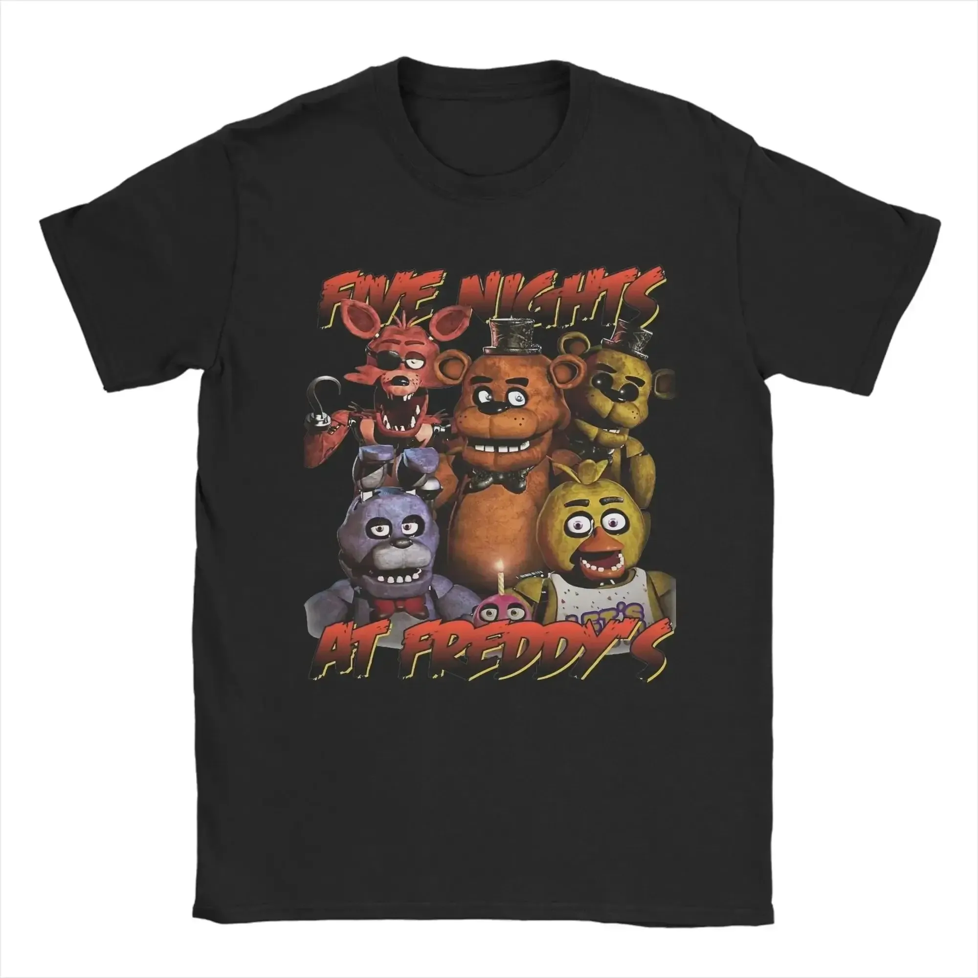 Five Nights at Freddy's T-Shirt – Klassisches Animatronic Crew Grafik-T-Shirt für FNAF-Fans, schwarzes Baumwoll-Oberteil für Männer und Jugendliche – Detail 2