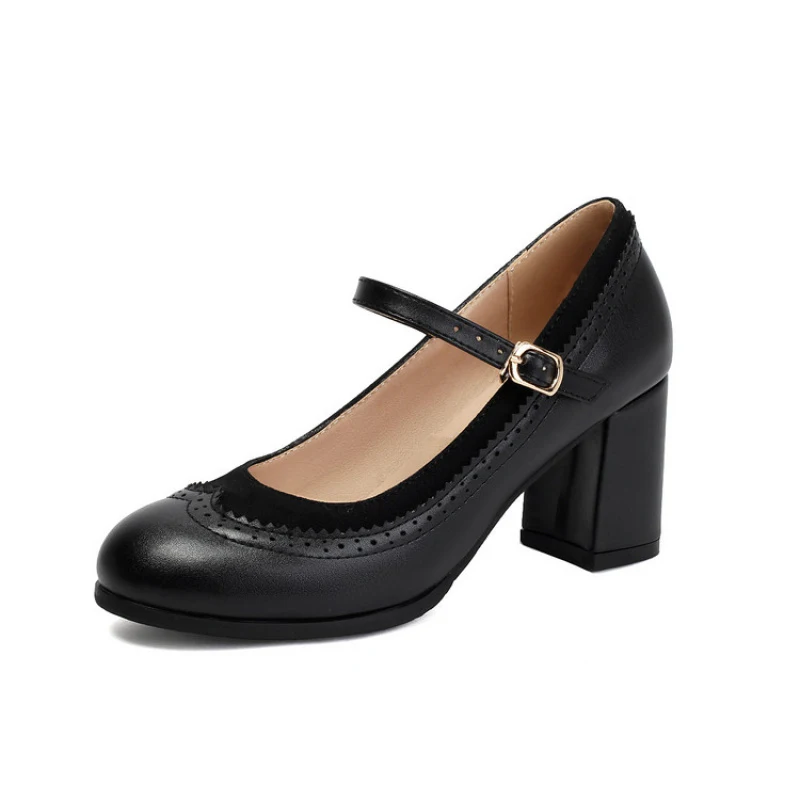 Oversized shoes women's pumps and heels Thick Heel Round toe Light Weight simple and elegant Retro