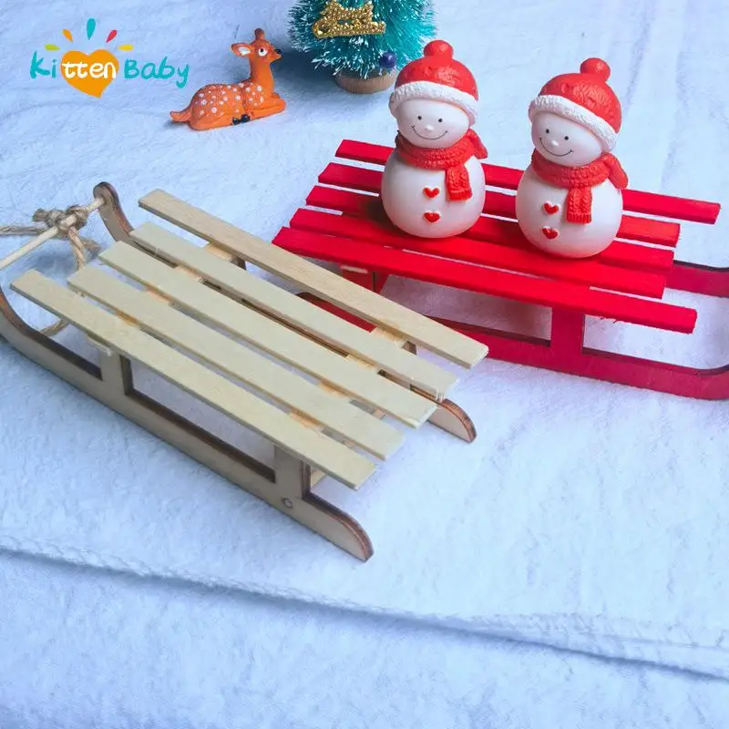 Dollhouse Miniature Mini Wooden Christmas Sleigh Model DIY Doll House Landscape Decor Accessory Toy