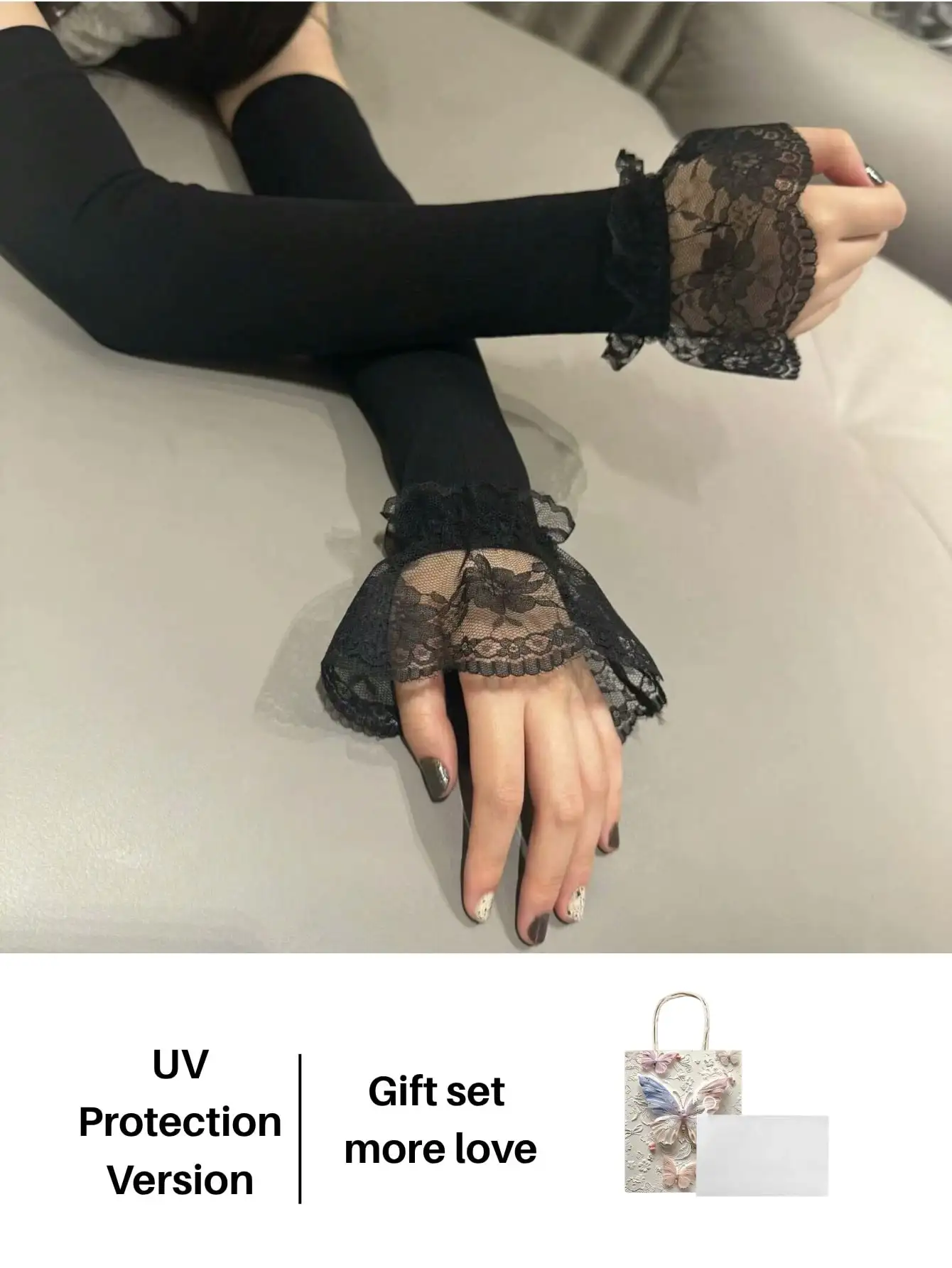 

OBOVAY 1 Pair Women's Summer Lace Mesh Arm Sleeves, Made Of Lace Chiffon Fabric With Sun Protection Net Design And Flared Cuff, Symbolizing Freshness, Sun Protection And Fashionable Style For Outdoor Activities Summer